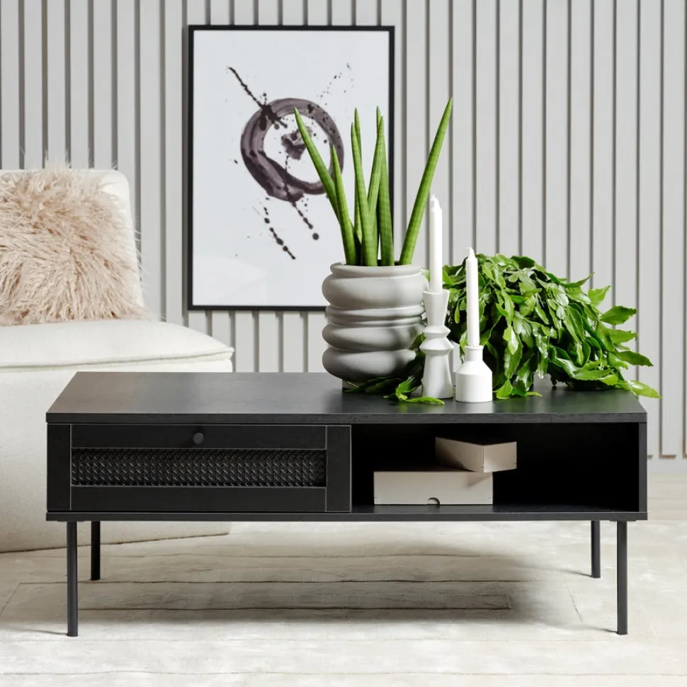 Alva sofabord, sort, m/skuffe