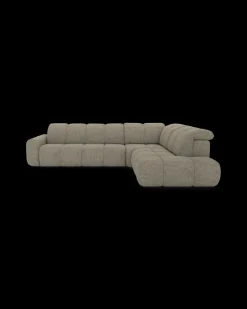 Bullet hjørnesofa med firkantet hjørne og pufafslutning højre
