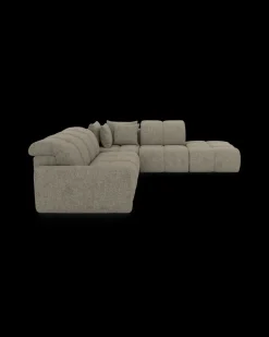 Bullet hjørnesofa med rundt hjørne og pufafslutning højre