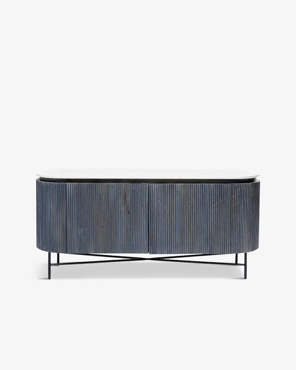 Glenn skænk, sort træ/ hvid marmor top