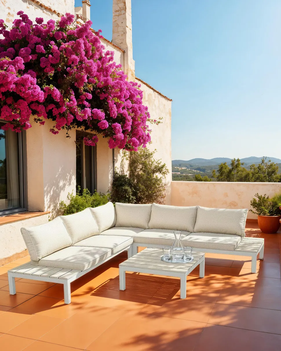 Holiday lounge hjørnesofa m/ sofabord, hvid/sand