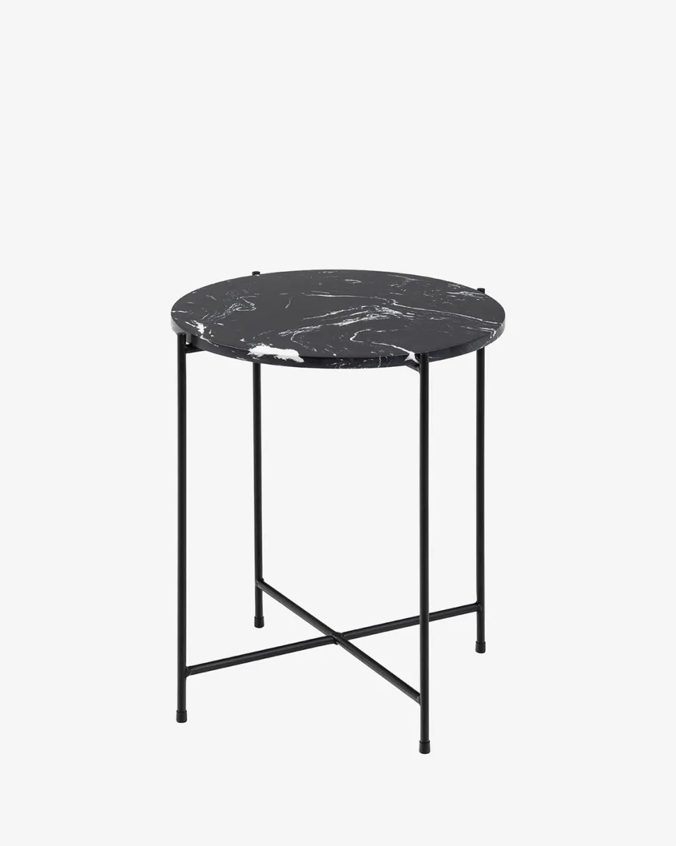 Light sidebord, sort marmor