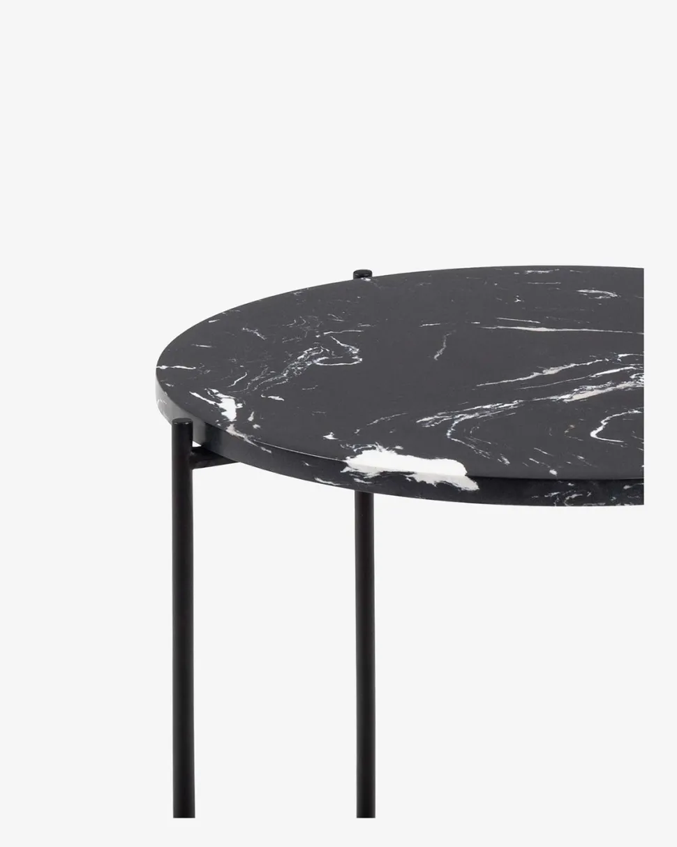 Light sidebord, sort marmor