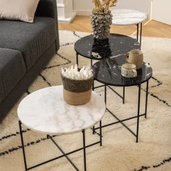 Light sidebord, sort marmor