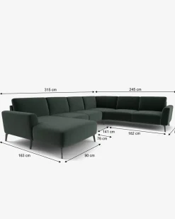 Modu hjørnesofa, mørkegrøn velour